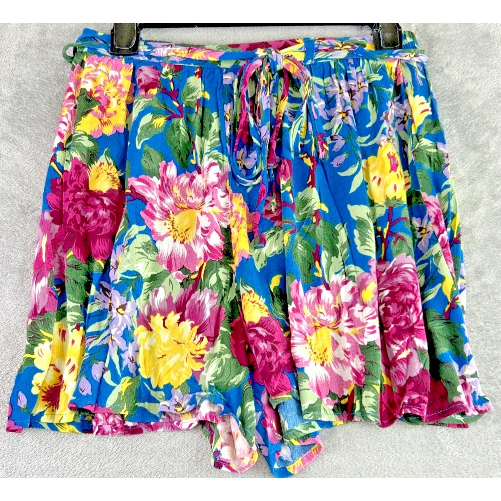 Band of Gypsies S Blue Floral Tie Front Wide Leg Shorts Pull On Garden Boho NWT - Picture 2 of 12